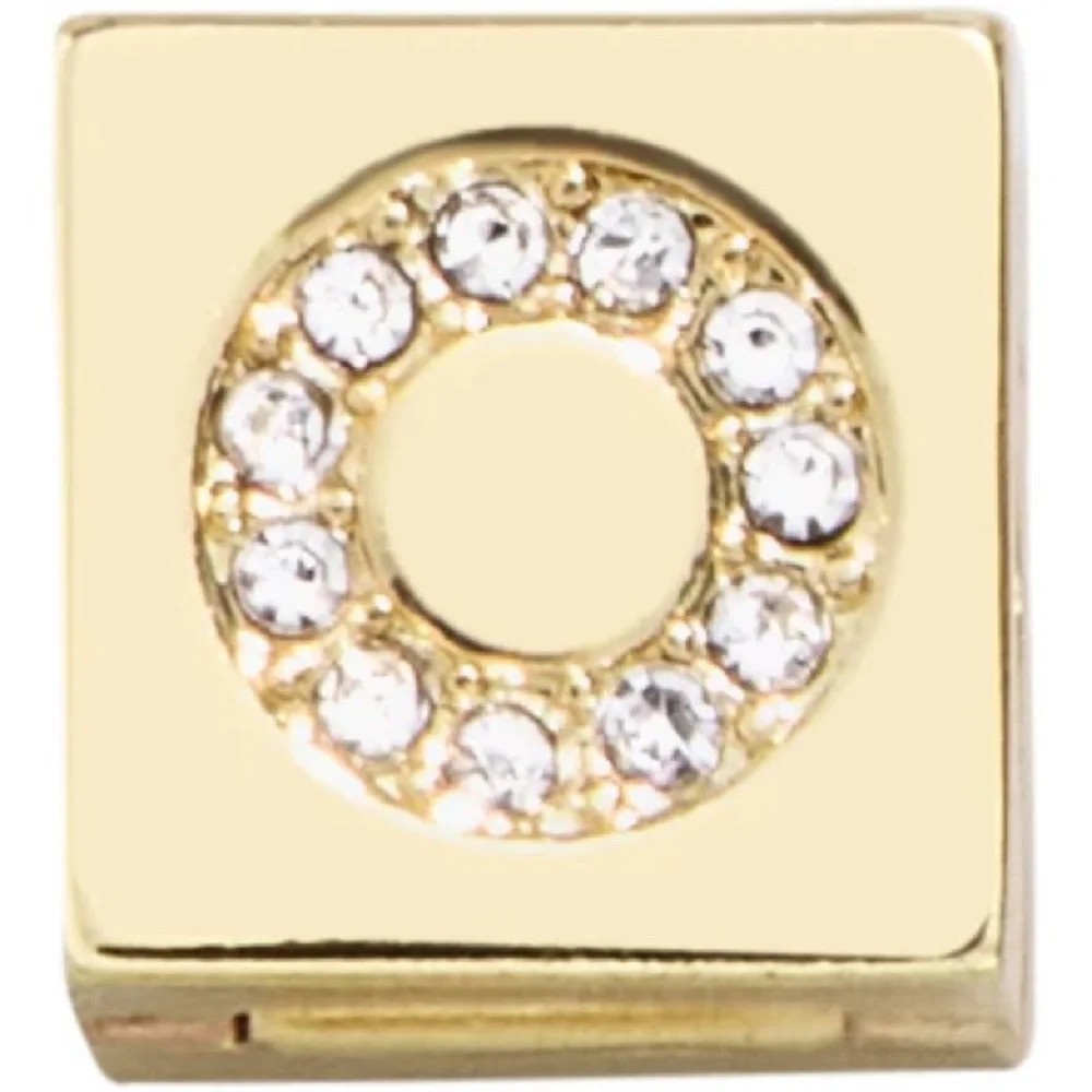 BaubleBar Gold Initial Charm with Crystals Square Hinge Letter Bead - O